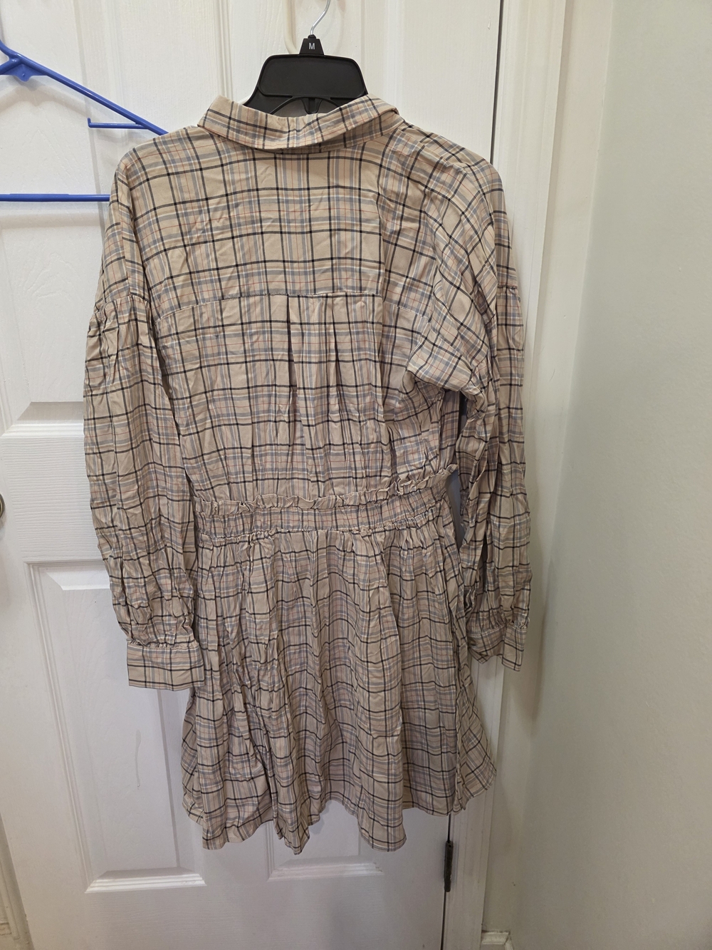 Blu Pepper Beige Plaid Long Sleeve Shirt Dress - Picture 3 of 3